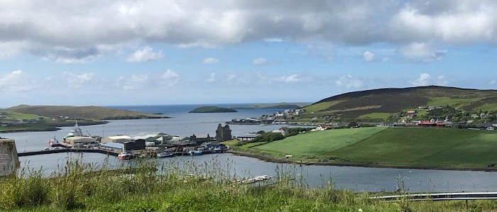 The beautiful view looking towards the famous Scalloway Castle